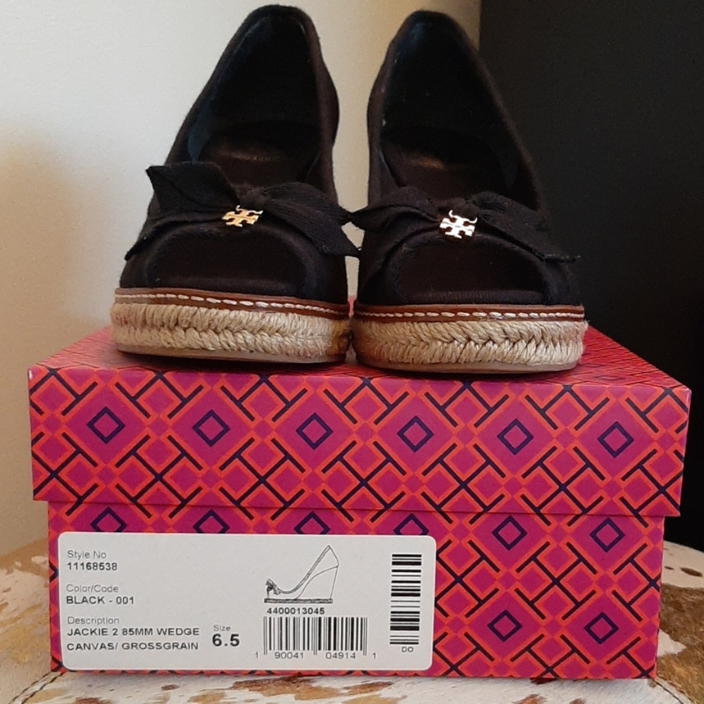 Almost new Tory Burch black Jackie wedge